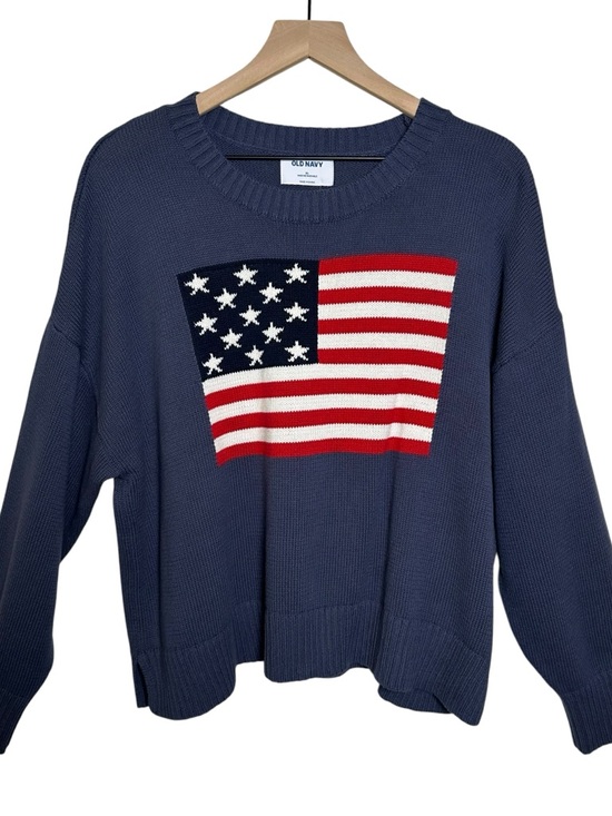 Old Navy Sweaters - Old Navy NWT Women Crew Neck American Flag Sweater XL Knit Navy Blue USA Coastal